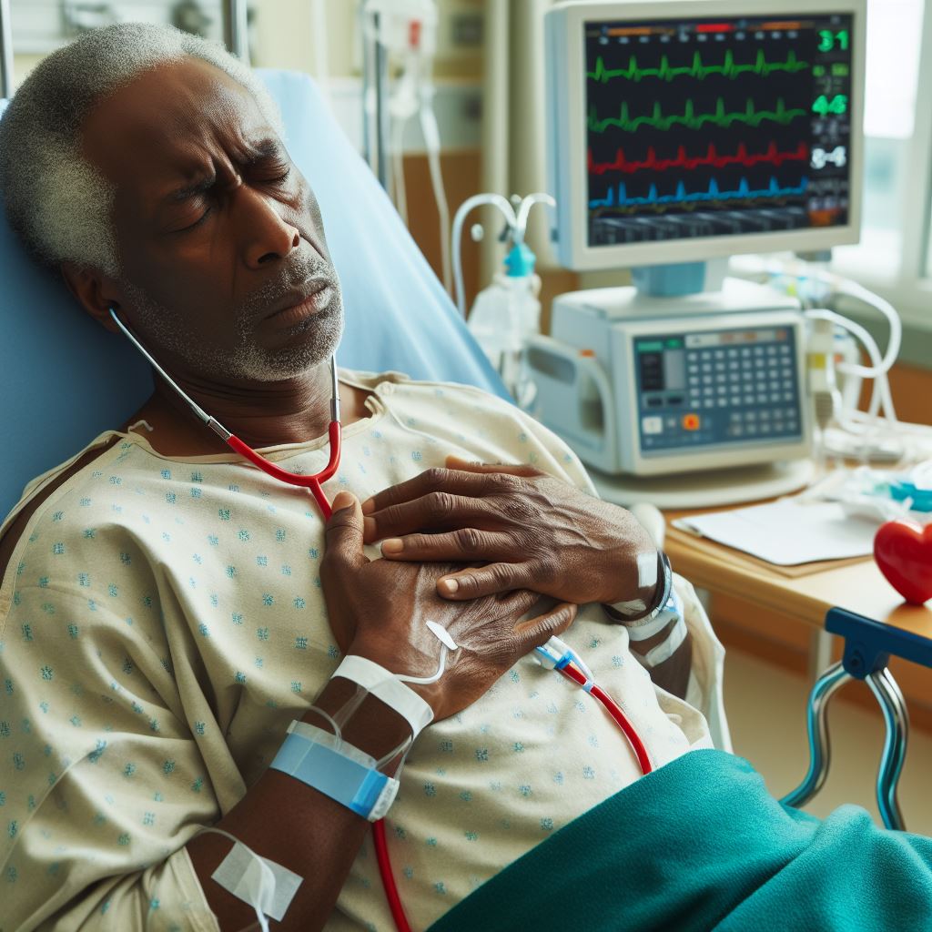 مردی با بیماری قلبی در بیمارستان